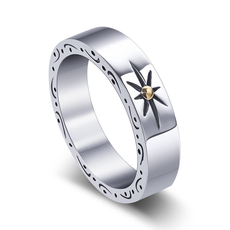 zbjp北极星钛钢男士戒指个性小众不锈钢指环食指网红潮 银色 美号7号