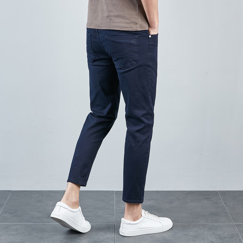 纯棉九分裤男秋冬修身小脚裤彷牛仔裤弹力显瘦收腿男士休闲裤 藏青色