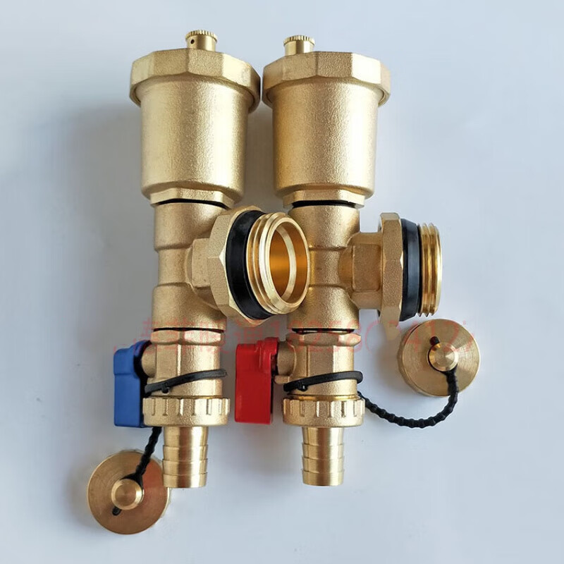 地暖分水器自动排气阀排水阀地热放水dn25三尾件暖气自动排气阀 铜