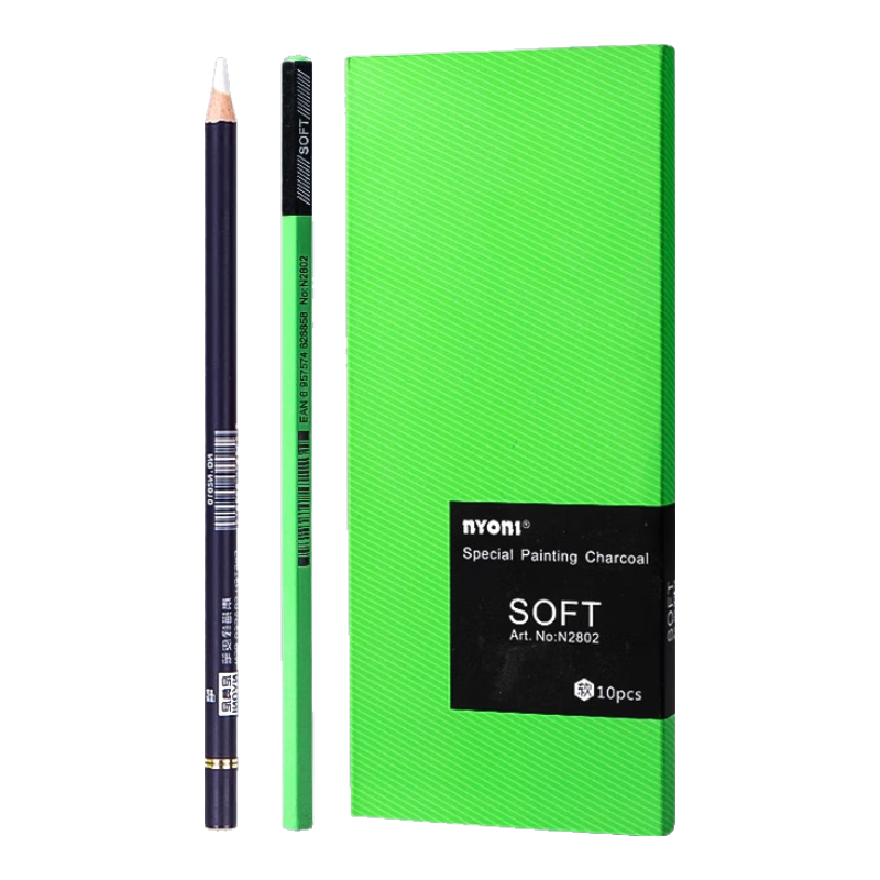 nyoni尼奧尼炭筆2021全新素描碳筆美術(shù)生專(zhuān)用藝考專(zhuān)業(yè)級畫(huà)筆14B鉛筆碳鉛用品特軟中硬軟性木 【軟炭】10支+橡皮筆1支