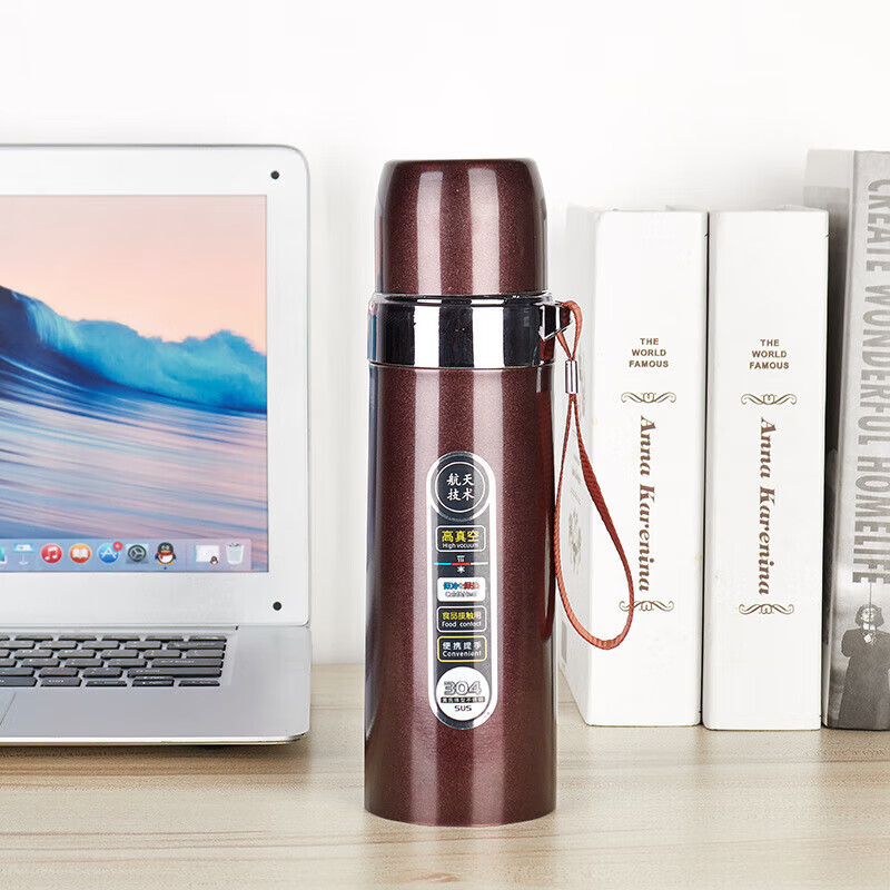翼荏卓一不染头保温杯304不锈钢真空茶杯户外运动水杯 咖啡色 标准 标