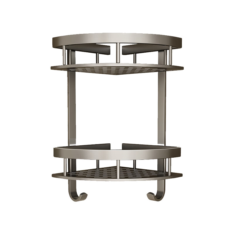 百年正和卫生间置物架浴室太空铝壁挂置物架厕所三角篮壁挂架洗手间收纳架 枪灰色双层-标准款