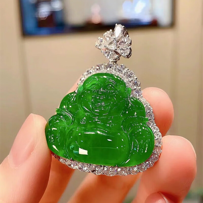 胖東來品質(zhì)帝王綠翡翠佛公吊墜冰種滿綠鑲嵌玉佛墜子掛件女款笑佛 滿綠玉佛 標(biāo)準(zhǔn)