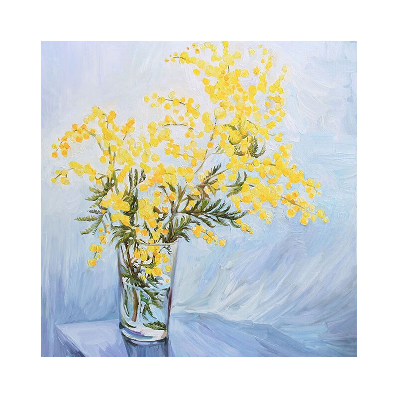 艺幻含羞草纯手绘油画侘寂风装饰画客厅抽象花卉丙烯花瓶肌理玄关挂画