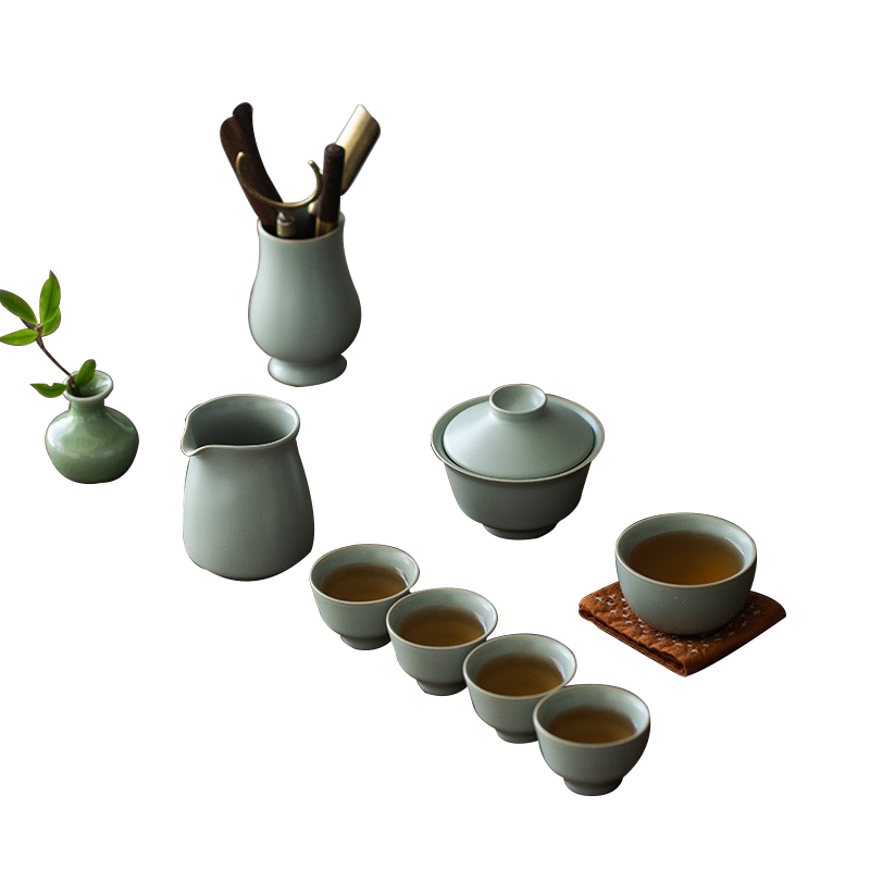 京峰閣 高端茶具整套 汝窯捧香蓋碗茶杯開片可養(yǎng)商務(wù)家用開業(yè)送禮套裝 10頭捧香蓋碗套裝