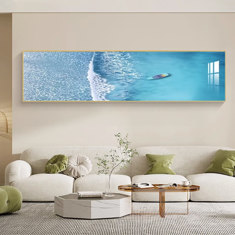 现代简约主卧温馨床头挂画海景横幅壁画抽象客厅画酒店民宿风景画 珠联璧合 200x70cm(适合2米以上)镶钻画