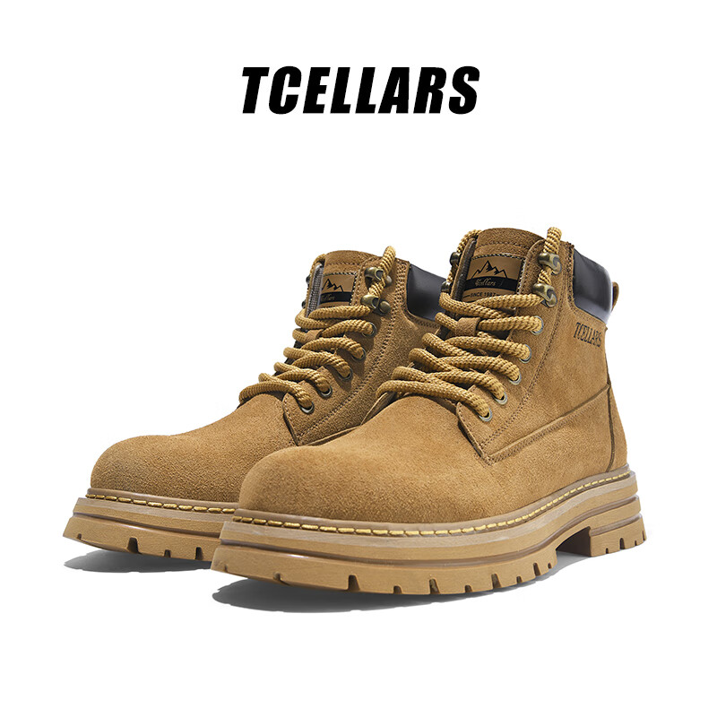 Tcellars马丁靴男鞋秋冬新款英伦复古风大黄靴厚底防滑户外工装靴子男士 枫叶黄（卡半码建议拍大一码） 42