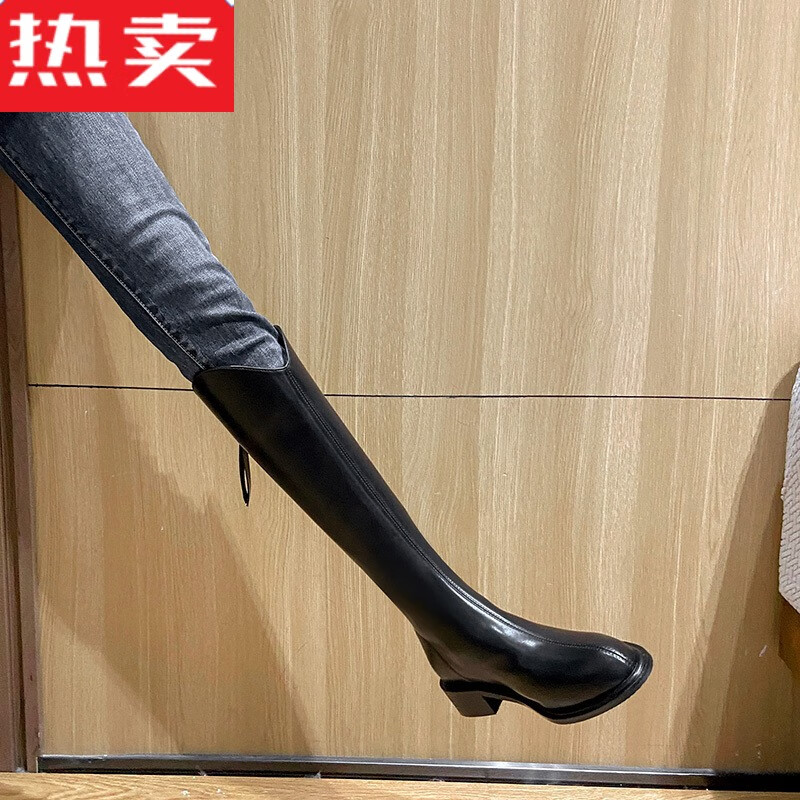 旅他她(lvtata)好看的长筒靴女2023春秋3公分小跟高筒靴子网红今流行