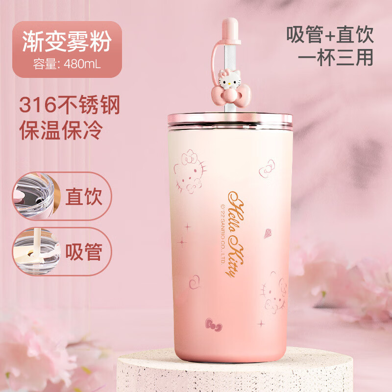 溥畔泰国hellokitty杯子保温杯学生高颜值吸管杯成人日式小清新直饮 