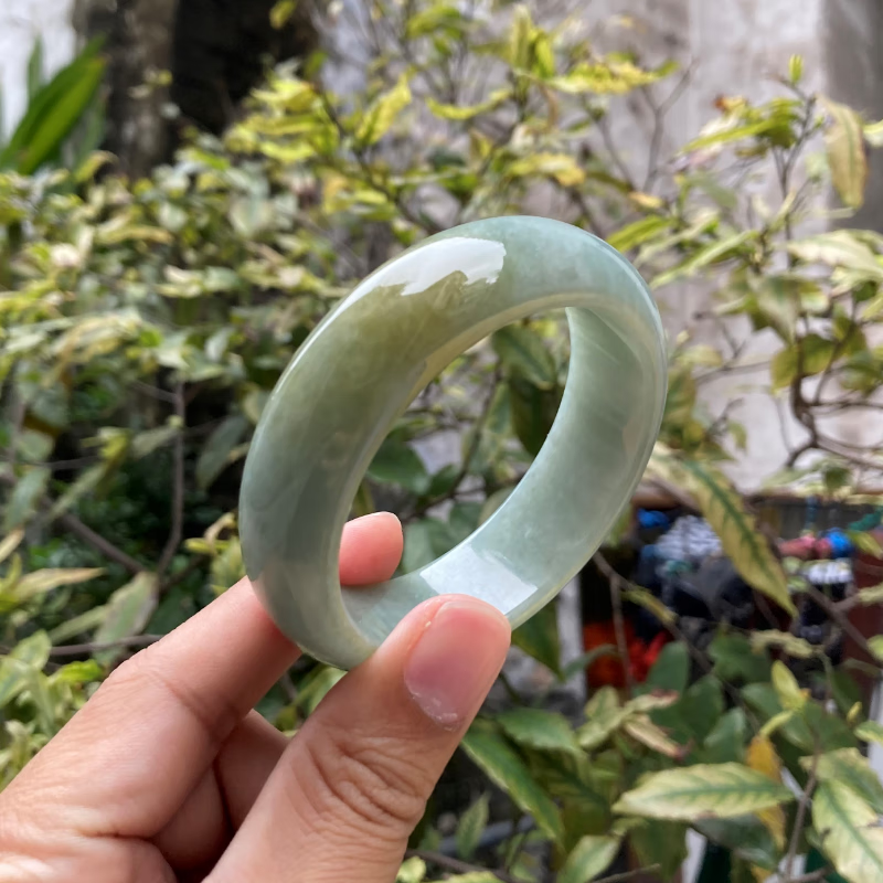 语森忆缅甸a货翡翠女款糯种宽板秋香色手镯玉镯子 57mm 双彩 57号 彩