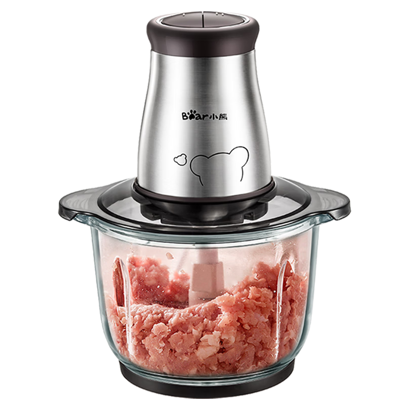 小熊（Bear）绞肉机家用 辅食机婴儿绞馅机 碎肉机 多功能料理搅拌 打蒜器电动 搅肉机 约2升双刀QSJ-B03E1