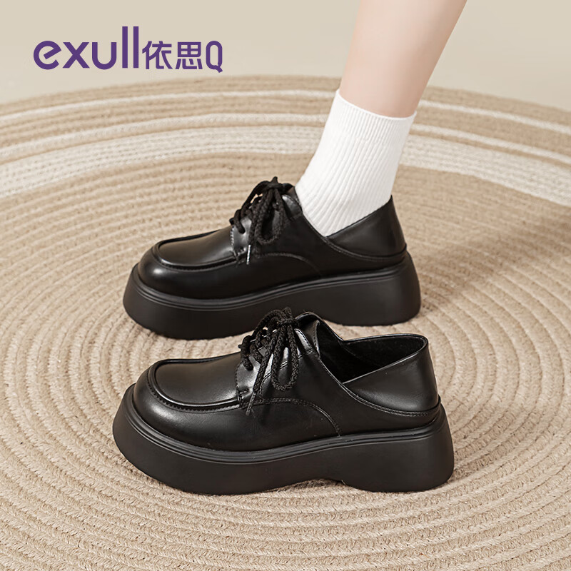 依思 Q厚底小皮鞋女2025秋冬新款软底增高乐福鞋学院风甜美防滑单鞋女 黑色 -经典百搭 38 京东折扣/优惠券