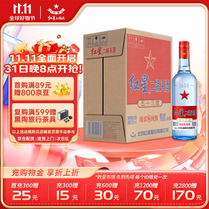 红星二锅头蓝瓶绵柔8陈酿 清香型白酒 53度 750ml*6瓶 整箱装 怎么样,好用不?