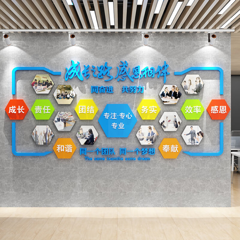堂三彩员工照片墙团队风采展示墙公司企业文化墙装饰会议办公室背景