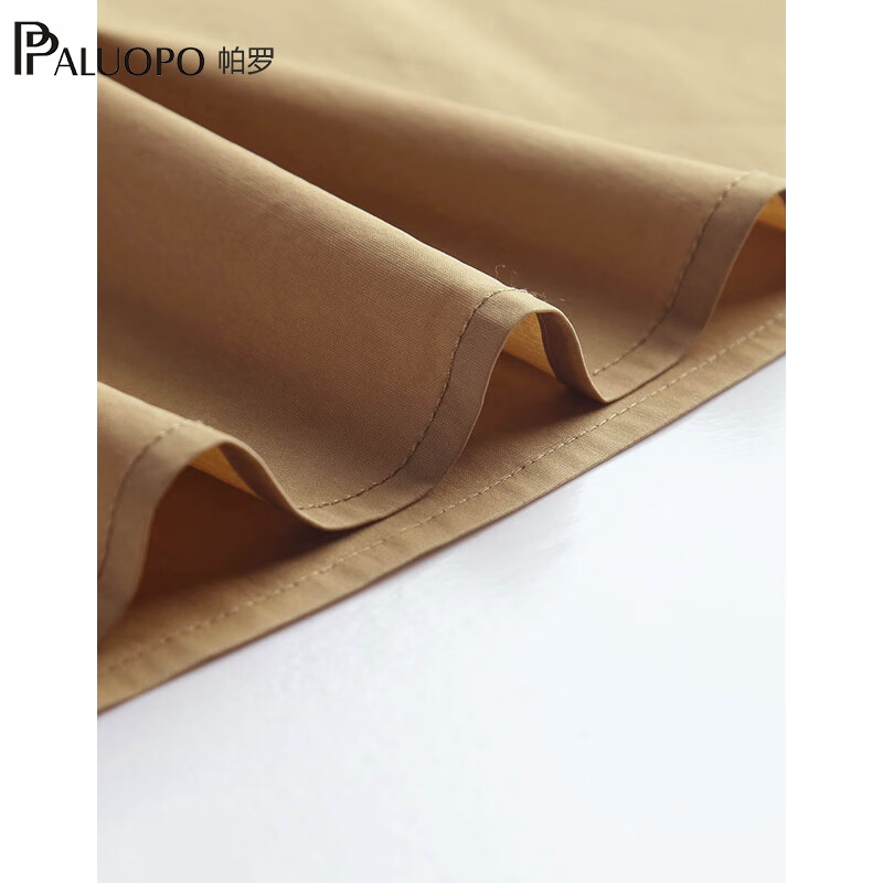 帕罗（PALUOPO）连衣裙短袖衬衫领中长款夏季气质显瘦棉混纺百搭女装新款 卡其 L (165/88A)