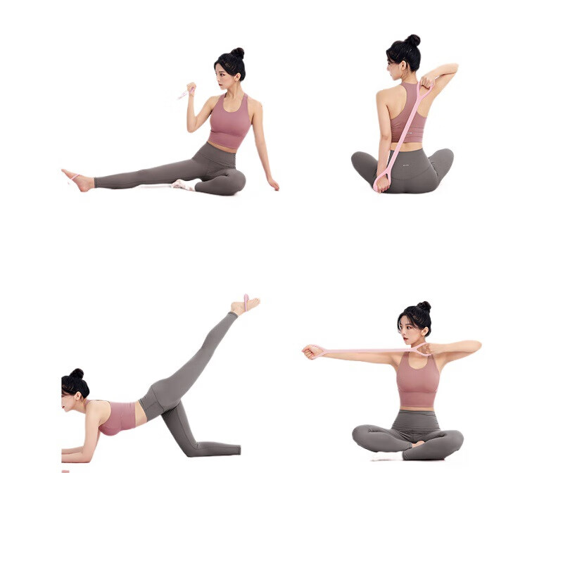 女开背健身拉力绳弹力带锻炼器材家用瑜伽拉伸练背 双股款2条装【樱花粉】