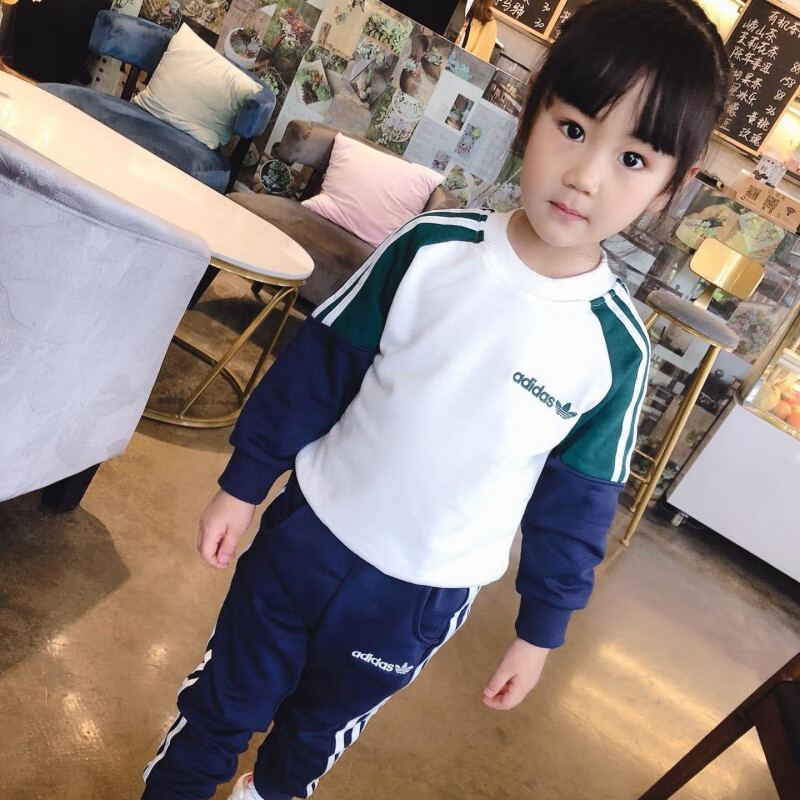 adidas neo阿迪三叶草童装春秋季中小童儿童麻豆圆领拼接插肩袖纯棉