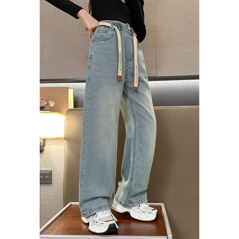 木木屋女童牛仔裤春秋款2025新款春季儿童裤子夏装中大童女孩宽松阔腿裤 春秋款 150 建议11~12岁【140-150cm】c