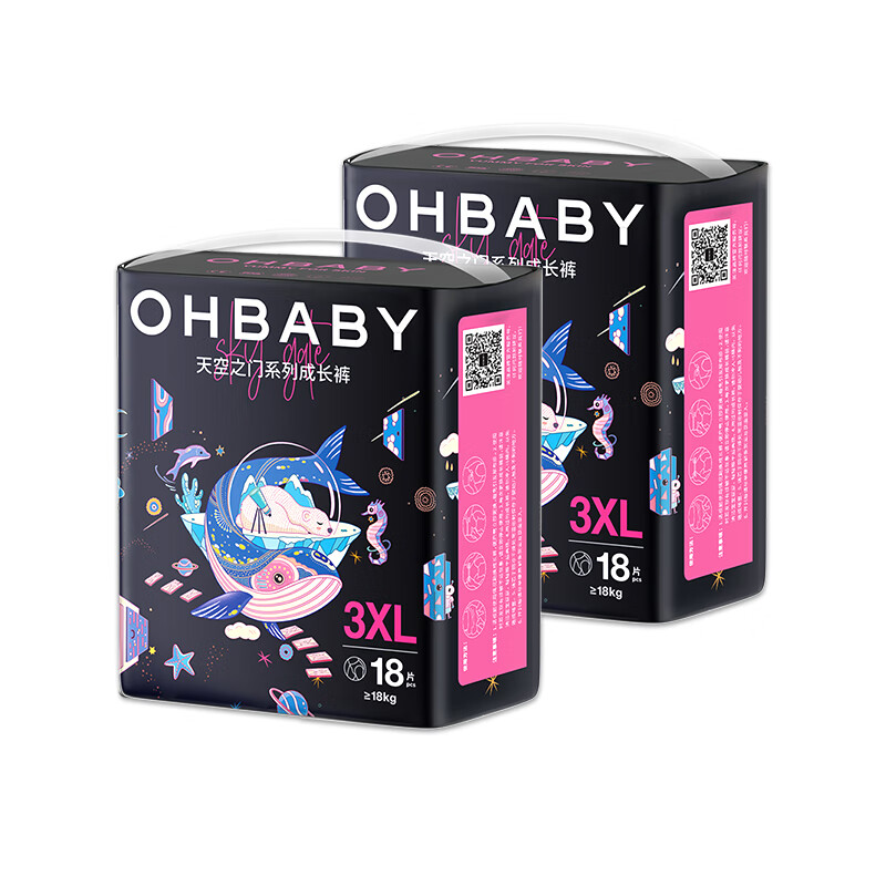 欧贝比OHBABY天空之门MINI包弱酸亲肤纸尿裤尿不湿拉拉裤【12码可选】 拉拉裤3XL码18片*2包