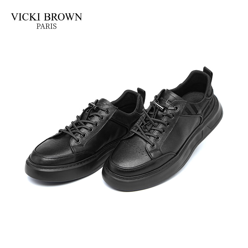 未毕(VICKI BROWN)法国品牌VB男鞋【升腾系列】舒适透气商务皮鞋男防滑松紧带休闲鞋 黑色 42