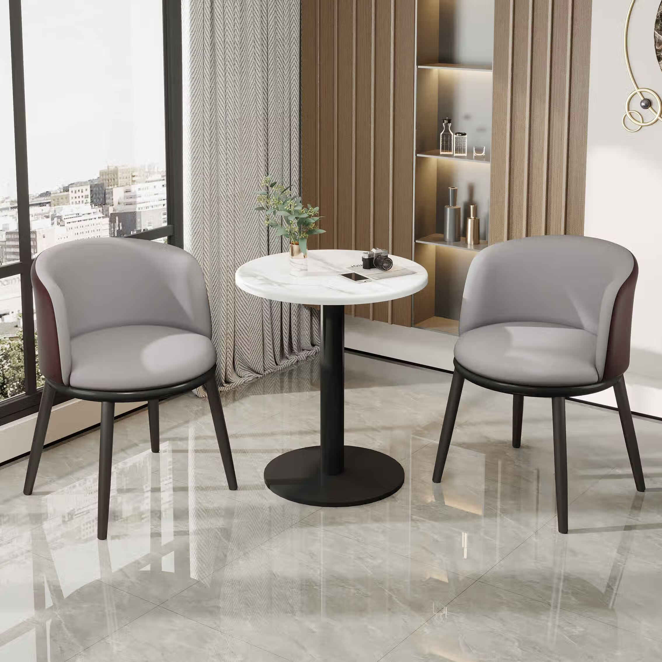 董智阳台休闲现代简约北欧轻奢一桌两椅组合 灰棕拼色 【皮革】一桌两