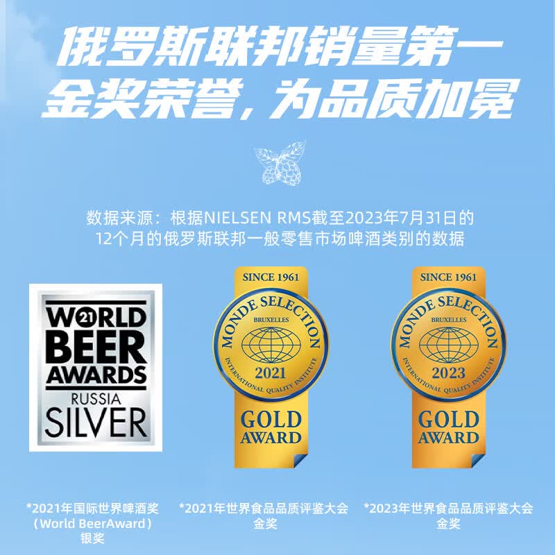 波罗的海俄罗斯进口皮尔森精酿啤酒整箱3号古典啤酒450ml黄啤聚餐聚会 3号古典啤酒 450mL 6罐