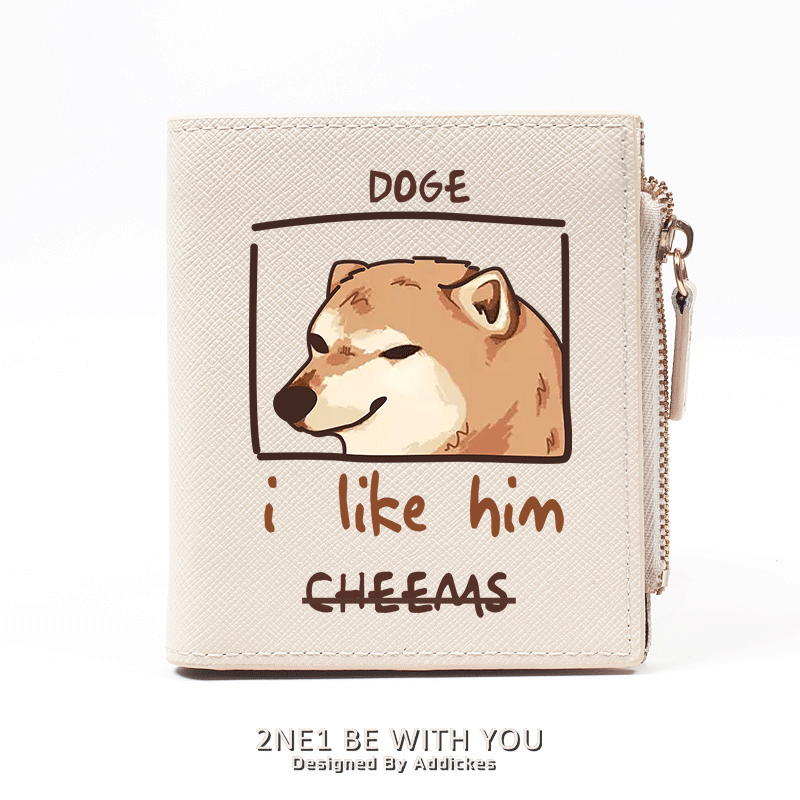 表情包可爱傻狗日系小众设计学生短款钱包 米白色 l柴犬cheems狗头