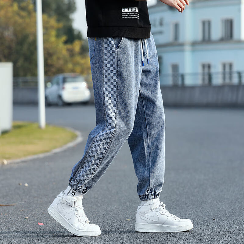 丰课显腿长的裤子男萝卜裤秋冬季裤子男秋冬季束脚牛仔裤子男士新款宽