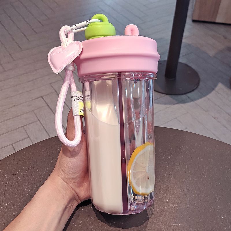 特百惠水杯学生上学专用夏天分仓双饮吸管女生儿童高颜值夏季大容量