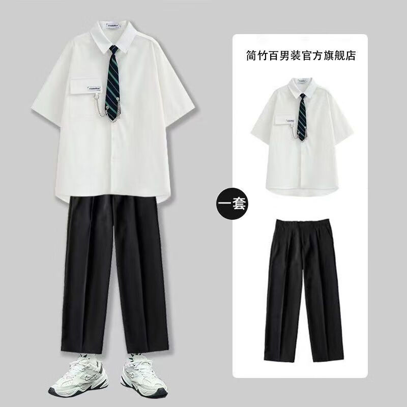 rvjp禁慾系男装夏季痞帅套装学院风dk制服衬衫男女jk制服薄款短袖帅气