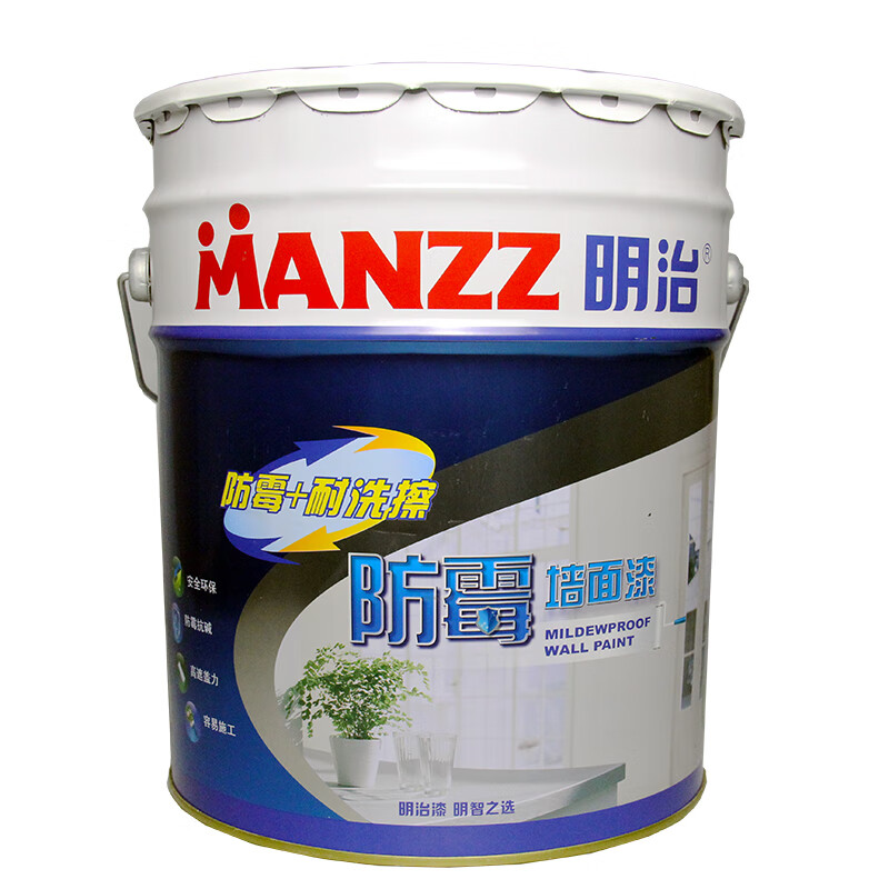 明治 防霉耐洗擦墙面漆 乳胶漆哑光白色 内墙漆工程漆 环保涂料 21kg