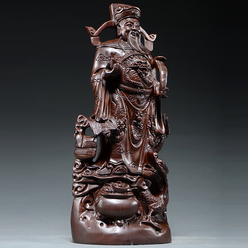 黑檀木雕文爷摆件红木站龙爷客厅实木雕刻工艺礼黑檀站龙高