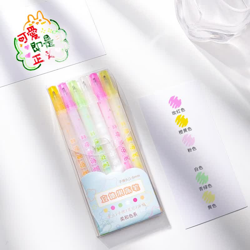 3d立体果冻笔彩色啫喱笔果汁笔学生中性笔可爱创意少女心涂鸦 6色3d