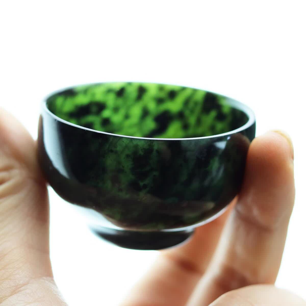 xmsj药王石水杯 天然墨绿玉手工茶杯药王石酒杯茶具摆件养生功夫茶杯