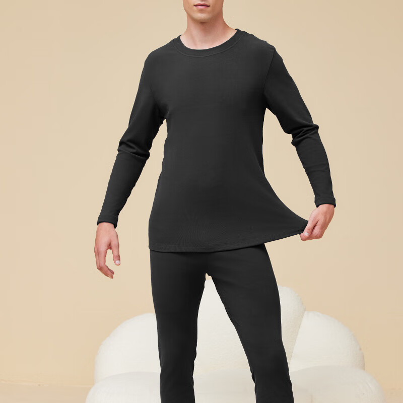 佧森滋情侣保暖内衣套装加绒加厚冬季防寒防风男女打底秋衣秋裤 男士黑色 L