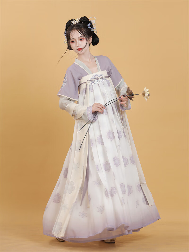 织姬唐制汉服褙子半袖对襟上衣齐胸下裙汉服女 半袖 上襦 下裙(送肩带