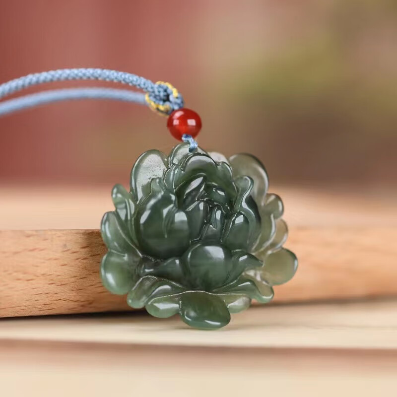 洁玉堂新疆和田玉湖水绿莲花吊坠珠宝荷花挂件女士项链挂坠玉莲花