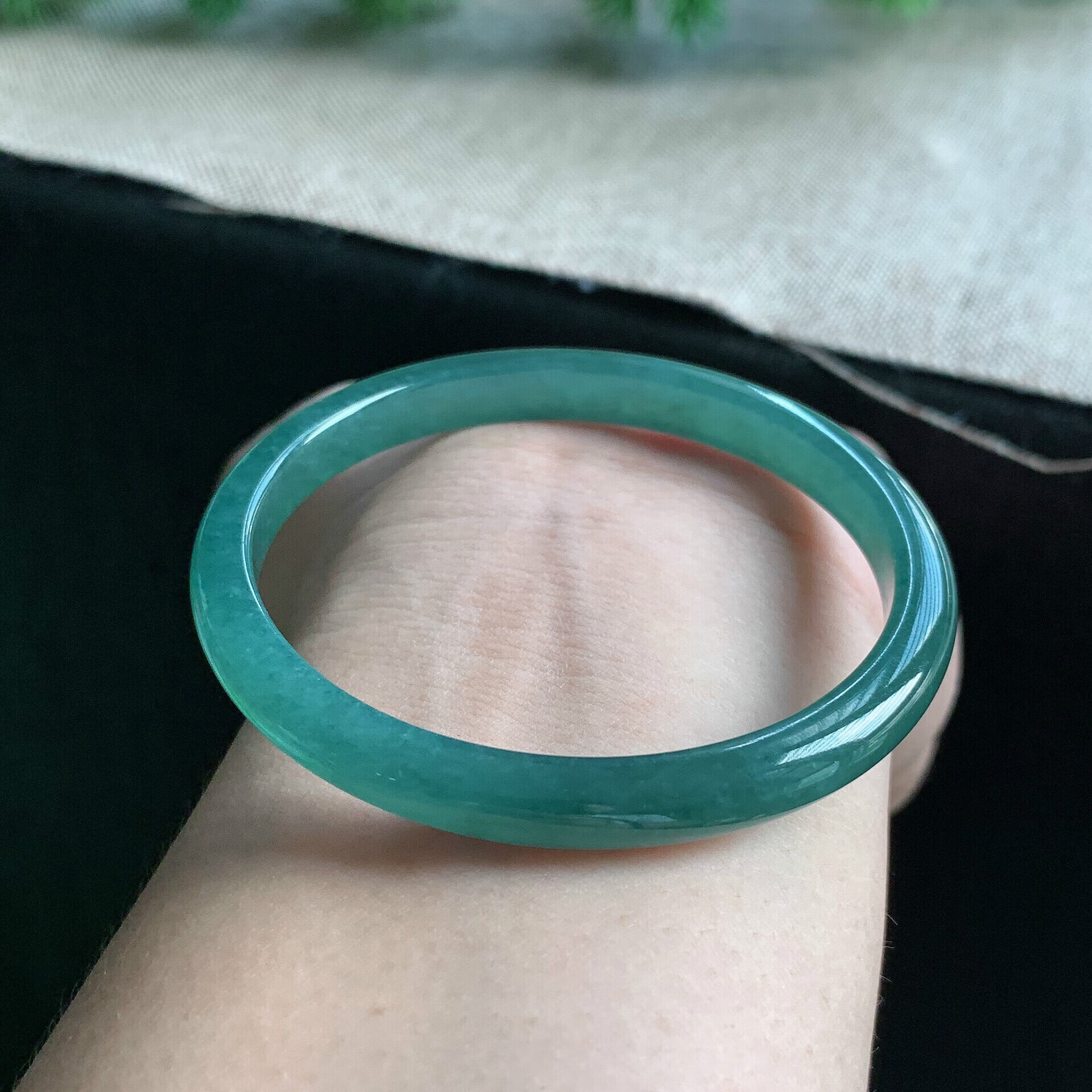 托托贴贴 老蓝水翡翠手镯 a货老坑冰糯种翡翠手镯细条小正装玉镯sn