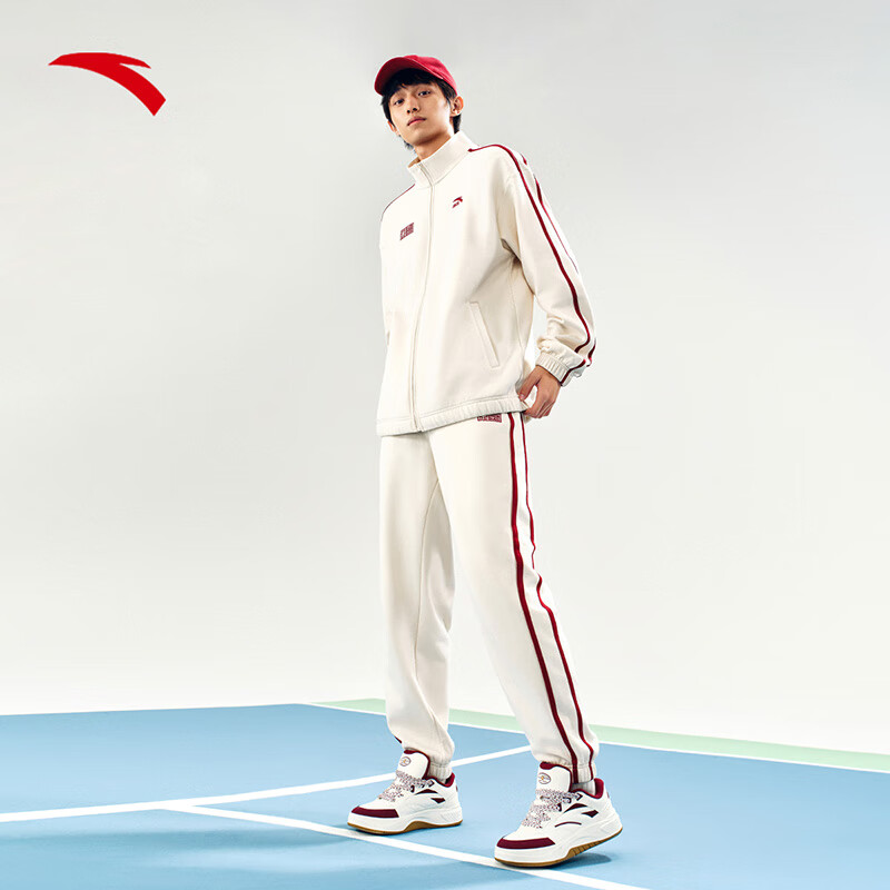 安踏运动套装男款春季新款国潮抓绒保暖防风户外跑步训练针织外套