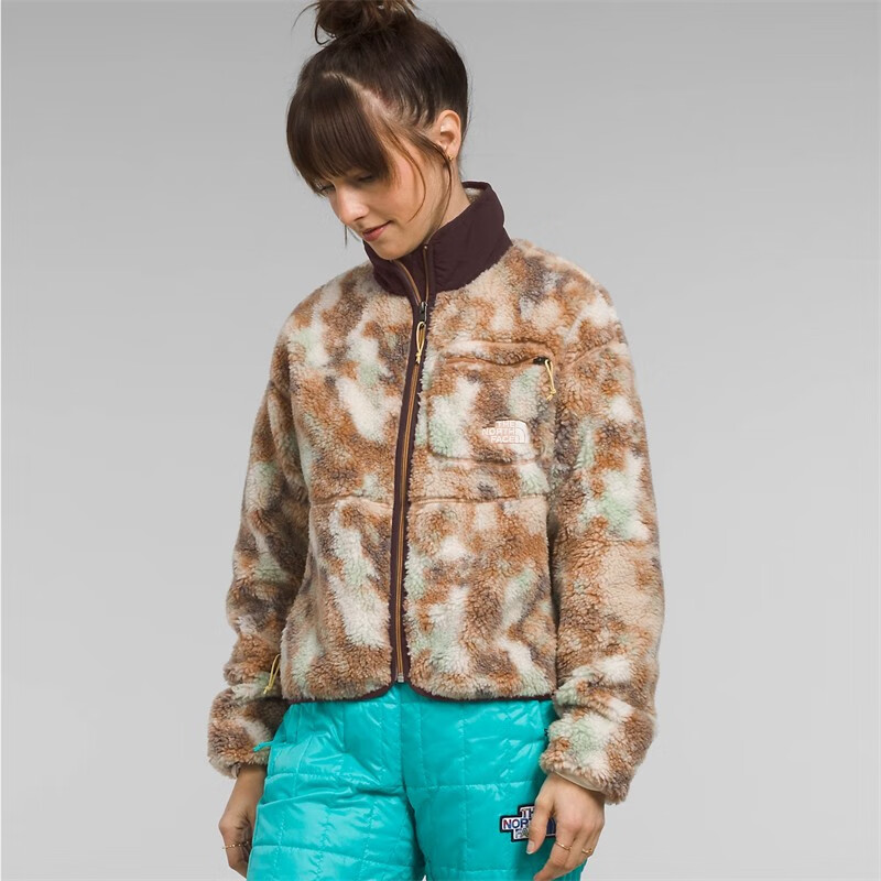 pile 23秋新款舒适保暖仿羊羔抓绒衣休闲女套头衫 棕色迷彩almond