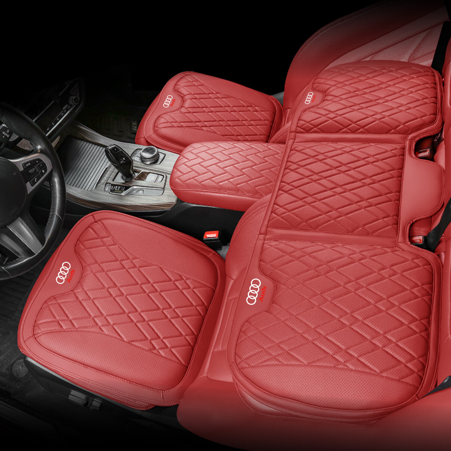 好皮好藝奧迪坐墊腰靠后排A6L/A4L/Q5L/A3/A8/Q3/Q7/Q2L/A7汽車四季座椅墊 奧迪坐墊2片+后排連1張波爾多紅