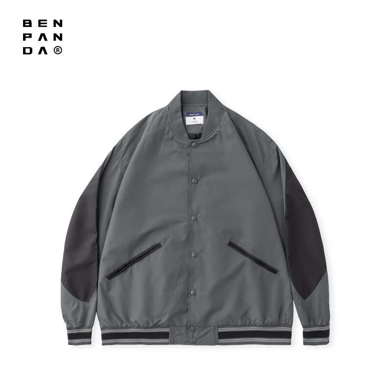 熊猫·本（ben.panda）夹克男新款春季美式复古休闲百搭潮流撞色情侣款棒球服外套 深灰色 XL