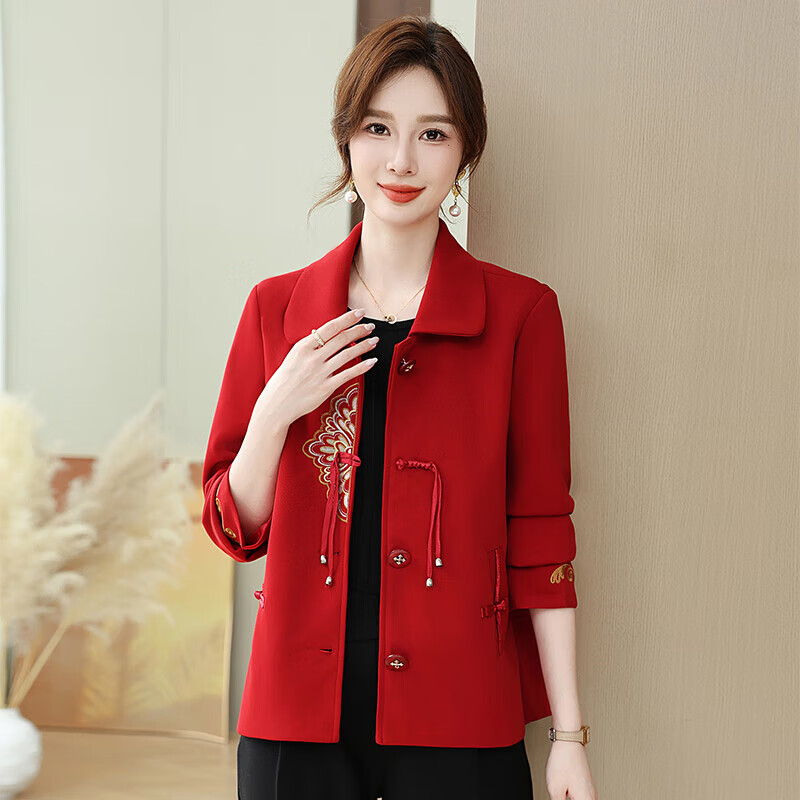 孜颜中老年女装春装女2026新款50-60岁洋气妈妈装春秋外套新中式衣服 红色 XL 【建议80-100斤】