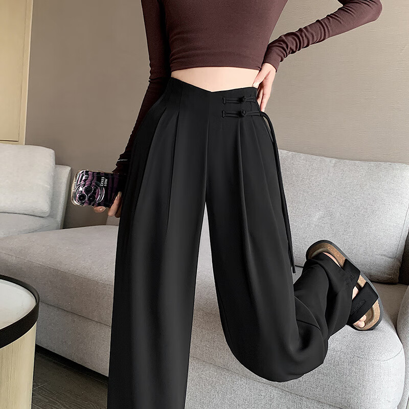 纪堡驰今年流行的果冻裤新中式式风复古盘扣裤子女垂感西装裤窄版阔腿