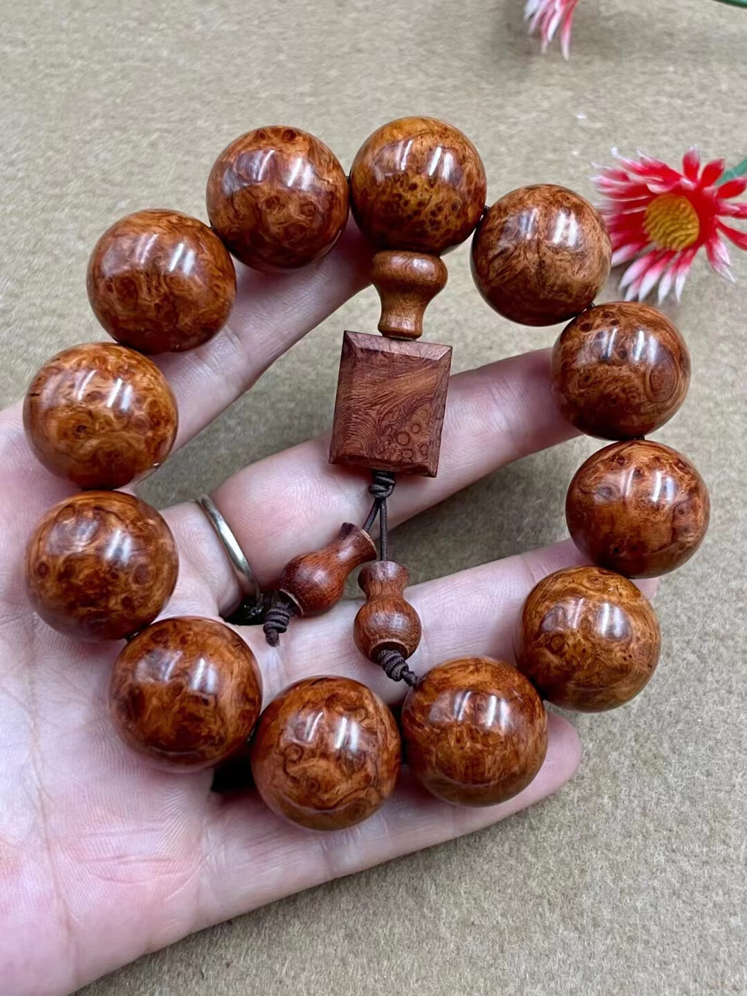 0鬼脸鬼眼瘿瘤纹油梨老料文玩念珠佛珠手串 20mm