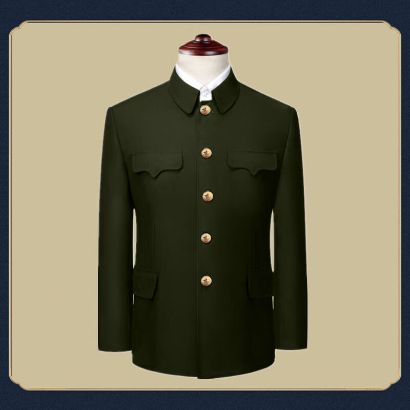 芒喆秋冬穿的中山装老年爷爷衣服老头军绿色中山装男套装中老年加绒外