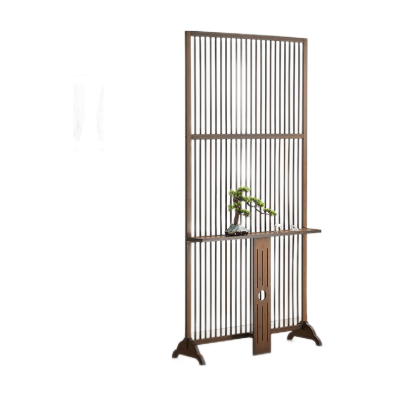 竹庭日式竹子屏风隔断客厅家用简约实木格栅折叠移动入户玄关落地座屏 胡桃色明净玄关屏风100*32.8*206