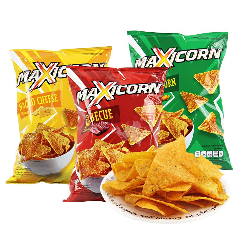 Maxicorn玉米片420g（奶酪味140g+原味140g+烧烤味140g）袋装印尼进口零食