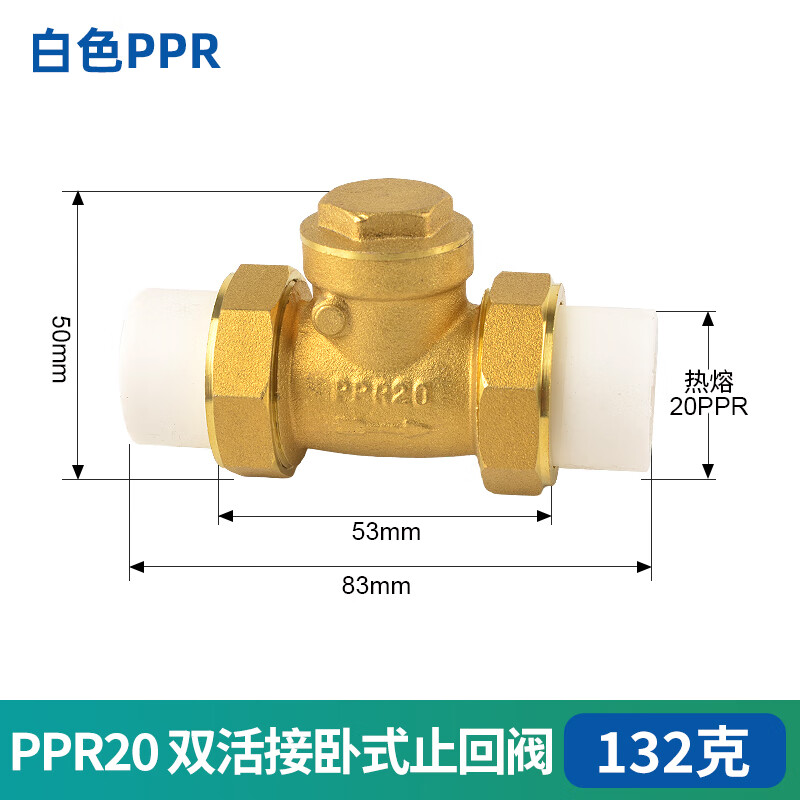 黄铜卧立式逆止20/25ppr双活接自来水管表单向阀 ppr20卧式止回阀