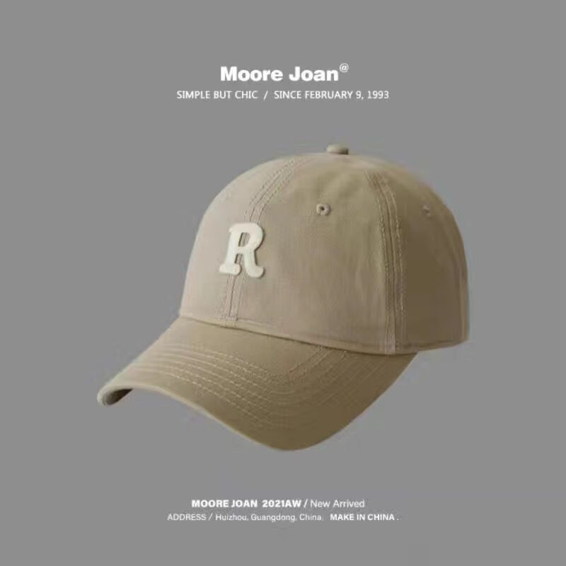 妃施奥大头围帽子男女新款字母R潮ins帅气显脸小韩版百搭休闲男士棒球帽 卡其-(休闲百搭)(显脸小) 均码(收藏宝贝加急发货)